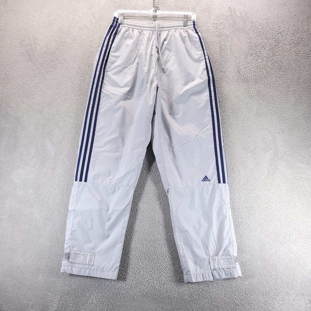 Adidas Track Pants Mens M Gray Windbreaker Nylon Lined Side Stripe Gym Running